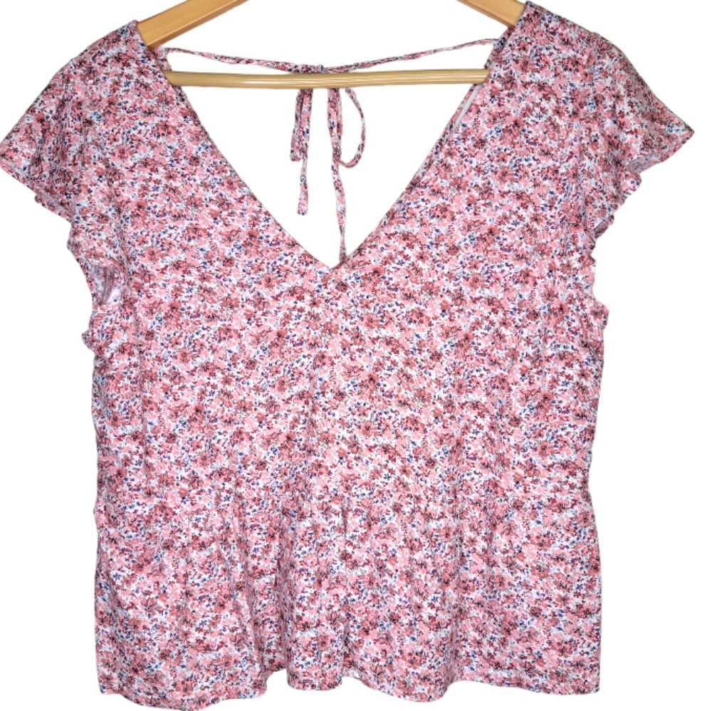 Abercrombie Linen Blend Flutter Sleeve Top, Size S
